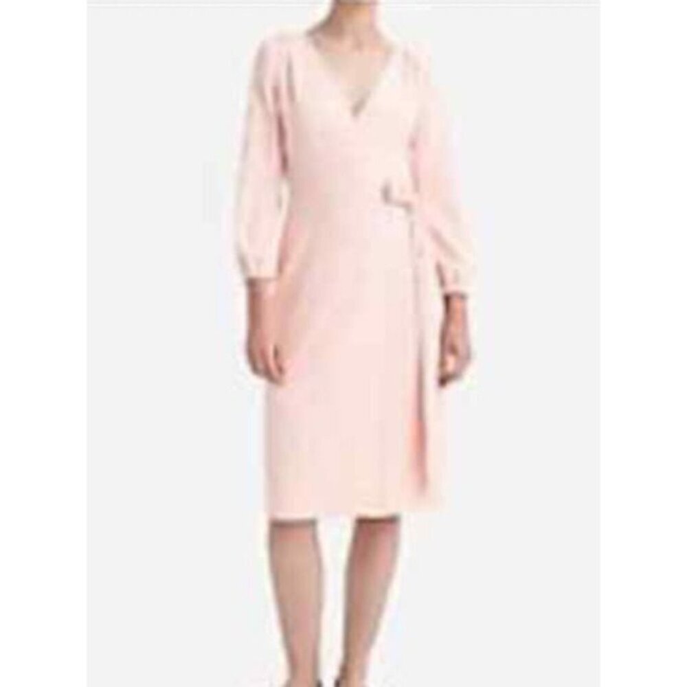 J Crew Black Label Wrap Dress 6 Blush Pink Crepe 3/4 Long Sleeve Washable